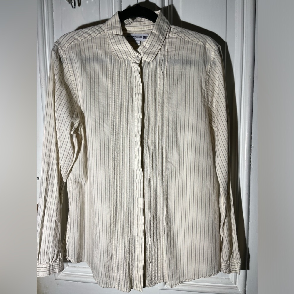 WOMEN COTTON LAWN PINSTRIPE LONG-SLEEVE SHIRT (INES DE LA FRESSAGNE) Large